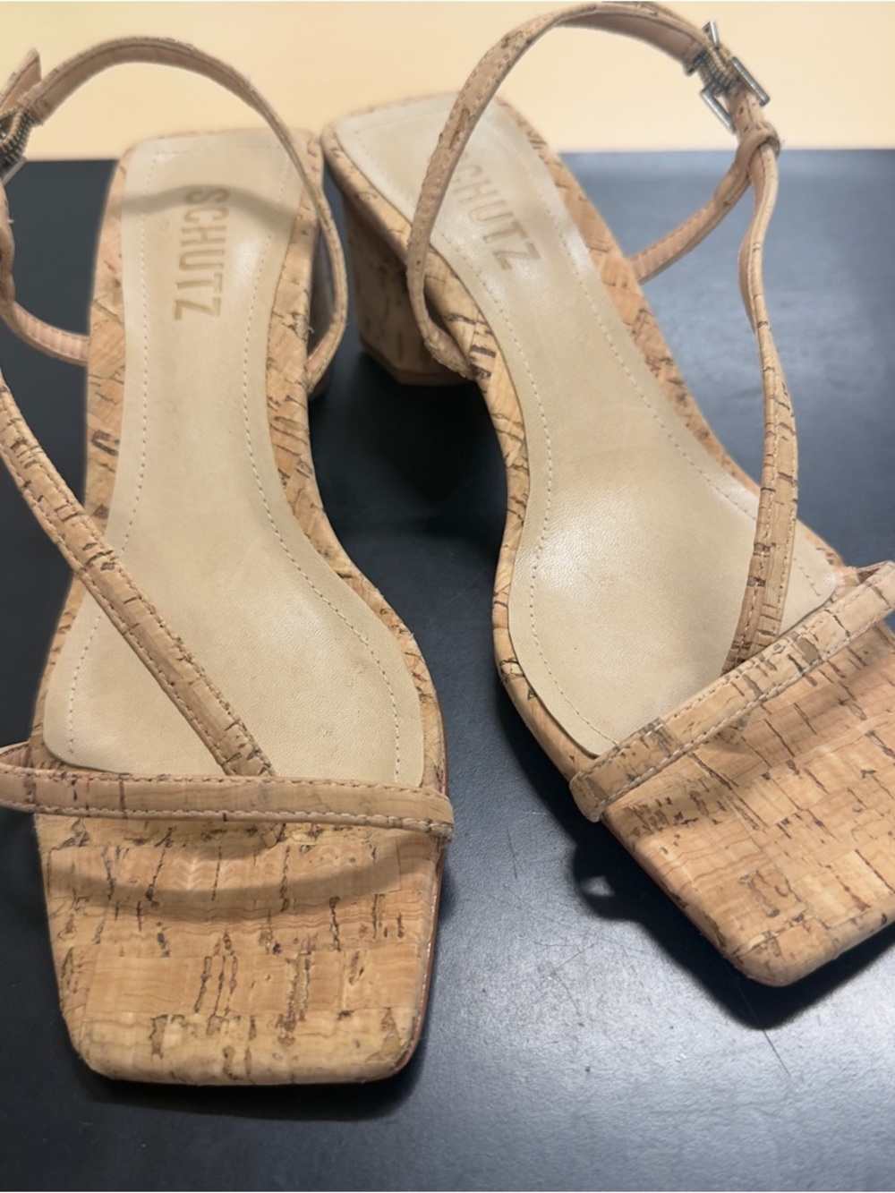 Schutz Women's Helene Leather Cork-Strap Block Heel Sandals in Natural Size 5.5B